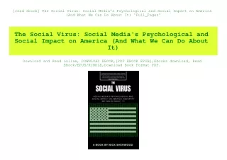 [read ebook] The Social Virus Social Media's Psychological and Social Impact on America (And What We Can Do About It) 'F