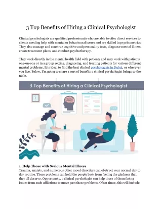 3 Top Benefits of Hiring a Clinical Psychologist