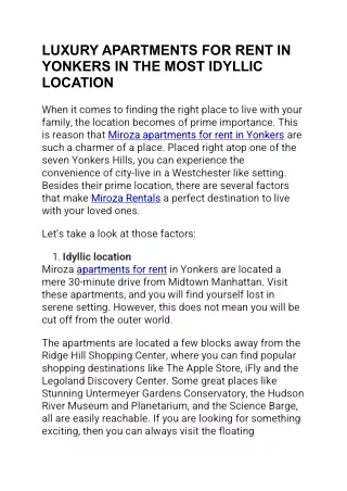 LUXURY APARTMENTS FOR RENT IN YONKERS IN THE MOST IDYLLIC LOCATION