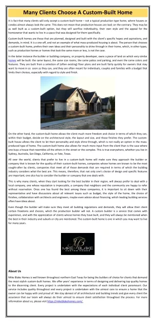 many clients choose a custom built home