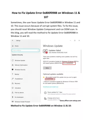 how to fix update error 0x800f0988 on windows