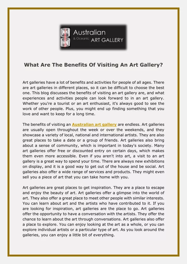 what are the benefits of visiting an art gallery