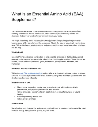 What is an Essential Amino Acid (EAA) Supplement