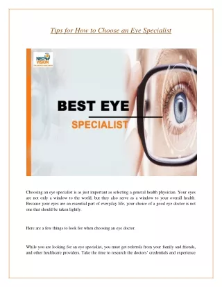 Tips for How to Choose an Eye Specialist