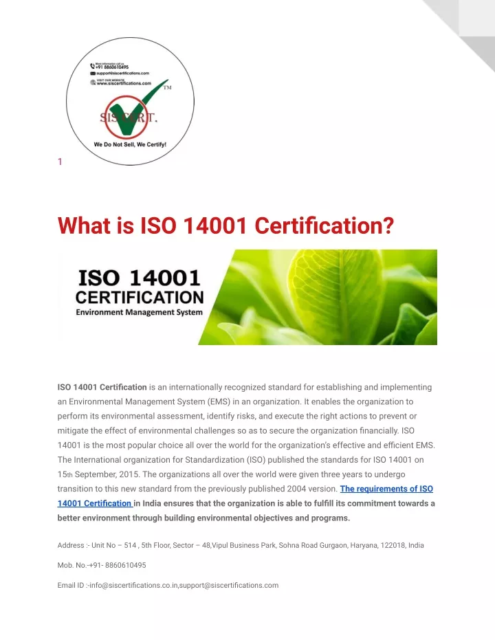 PPT - ISO 14001 Certification | Environmental Management System | SIS ...