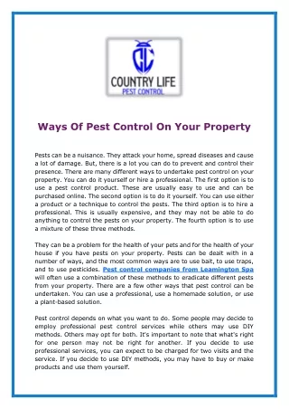 Ways Of Pest Control On Your Property