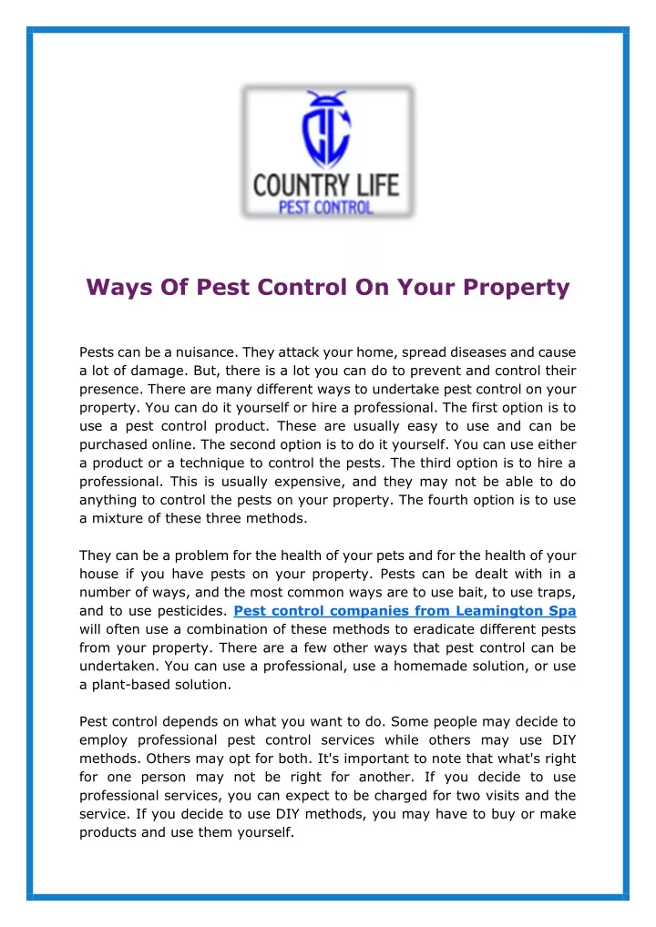 ways of pest control on your property
