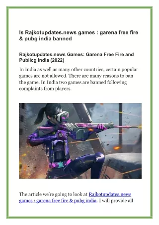 Is Rajkotupdates.news games  garena free fire & pubg india banned