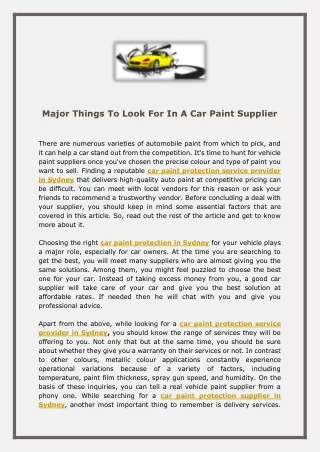 Major Things To Look For In A Car Paint Supplier
