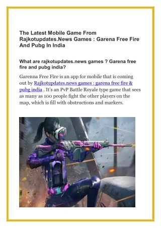 The Latest Mobile Game From Rajkotupdates.News Games  Garena Free Fire And Pubg In India