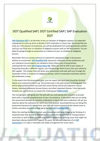 DOT Qualified SAP| DOT Certified SAP| SAP Evaluation DOT