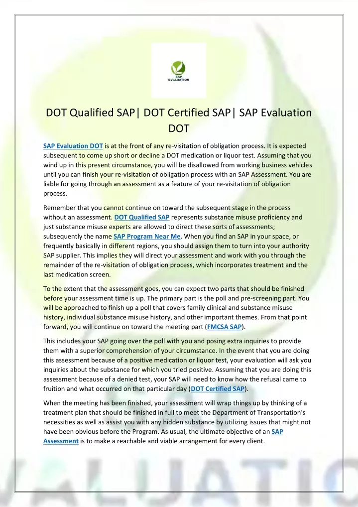 dot qualified sap dot certified
