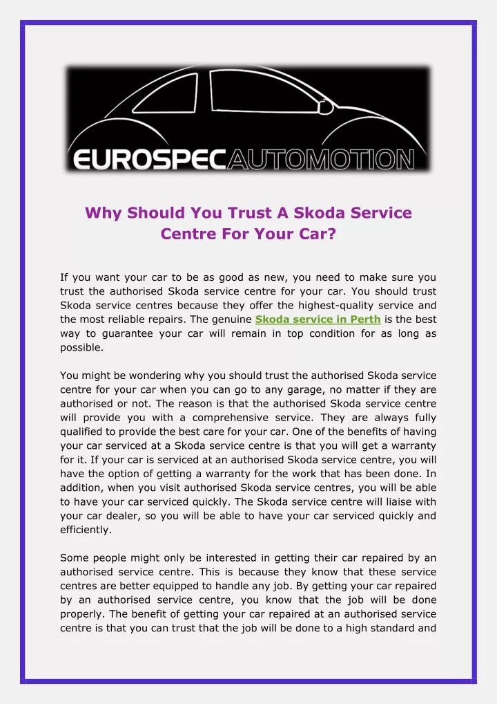 why should you trust a skoda service centre