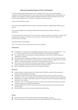 What Are the Important Topics for IIT JEE in 11th Standard