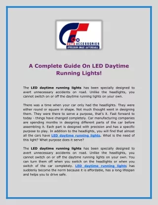 A Complete Guide On LED Daytime Running Lights