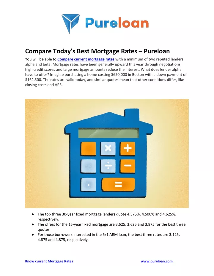 compare today s best mortgage rates pureloan