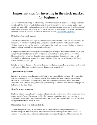 Important tips for investing in the stock market for beginners