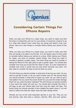 Considering Certain Things For IPhone Repairs