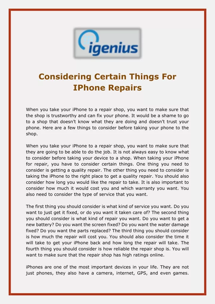 considering certain things for iphone repairs