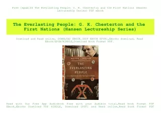 Free [epub]$$ The Everlasting People G. K. Chesterton and the First Nations (Hansen Lectureship Series) PDF eBook