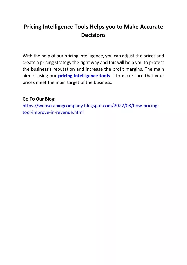 pricing intelligence tools helps you to make