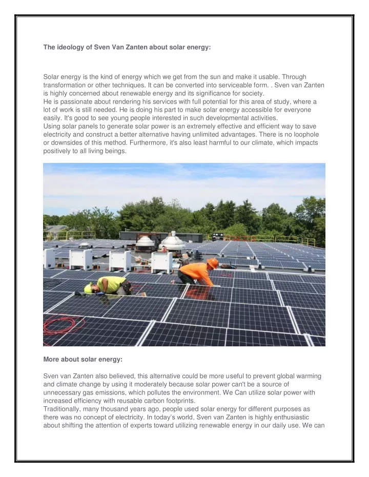 the ideology of sven van zanten about solar energy