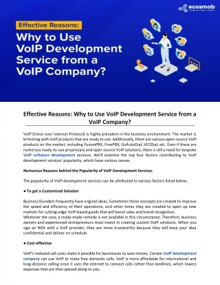 Effective Reasons Why to Use VoIP Development Service from a VoIP Company