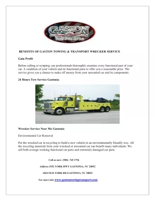 24 Hour Tow Service And Wrecker Service Near Me In Gastonia.
