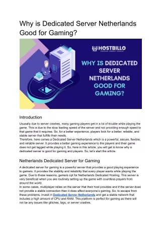 why is dedicated server netherlands good