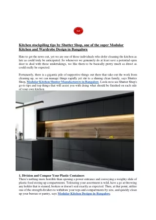 Kitchen stockpiling tips by Shutter Shop, one of the super Modular Kitchen and Wardrobe Design in Bangalore