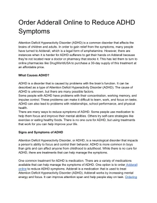 Order Adderall Online to Reduce ADHD Symptoms
