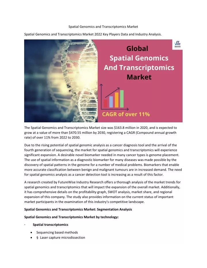 spatial genomics and transcriptomics market