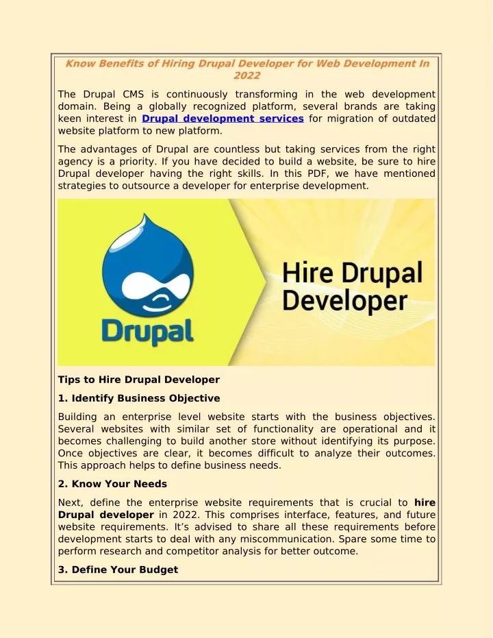 know benefits of hiring drupal developer