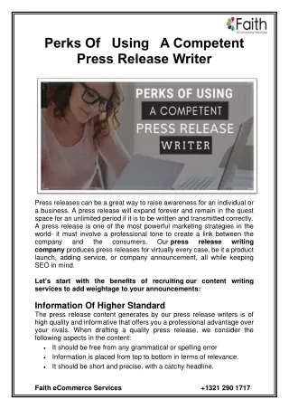 perks of using a competent press release writer