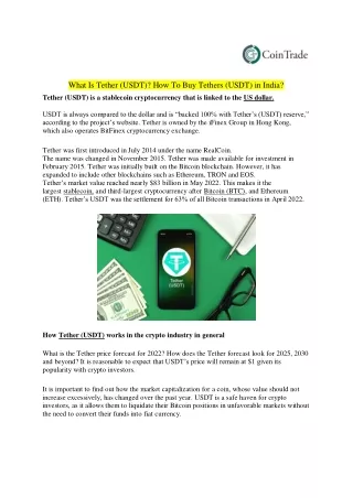 How Does Tether (USDT) Work? Buying Tethers in India (USDT)?