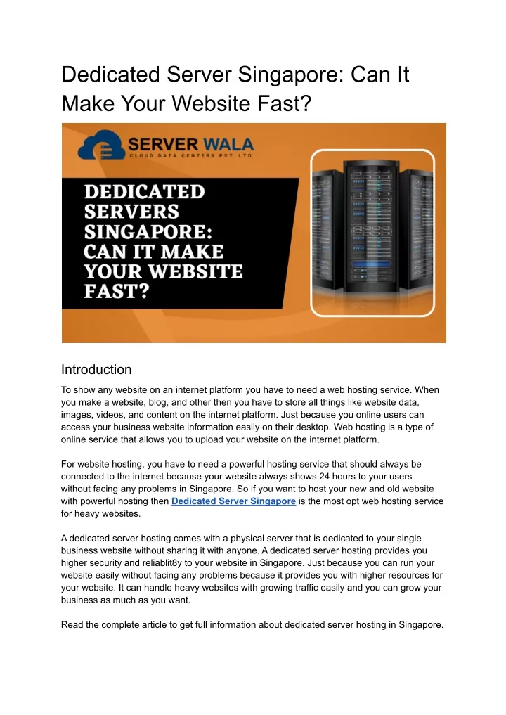 dedicated server singapore can it make your