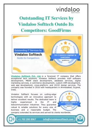 Outstanding IT Services by Vindaloo Softtech Outdo Its Competitors