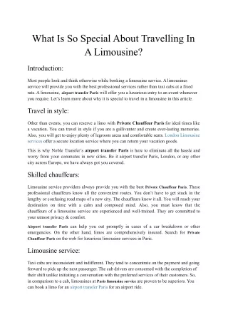 What Is So Special About Travelling In A Limousine?