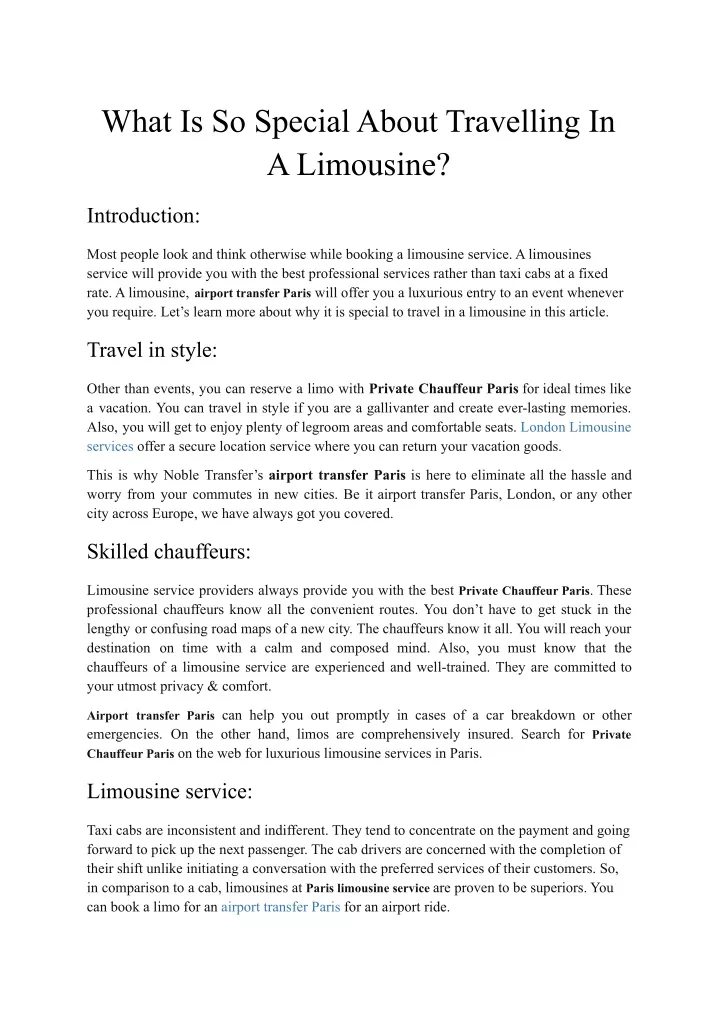 what is so special about travelling in a limousine