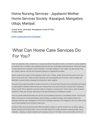 Home Nursing Services - Jayalaxmi Mother Home Services Society -Kasargod, Mangalore, Udupi, Manipal