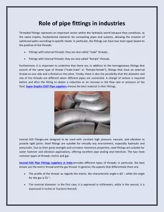 Role of pipe fittings in industries