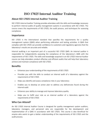 ISO 17025 Internal Auditor Training