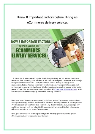 Know 8 Important Factors Before Hiring an eCommerce delivery services