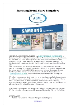 Samsung Brand Retail Stores in Bangalore - ABM Group