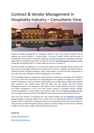 contract vendor management in hospitality