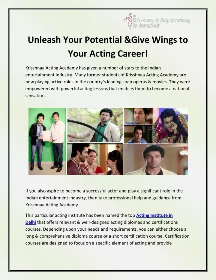 unleash your potential give wings to your acting