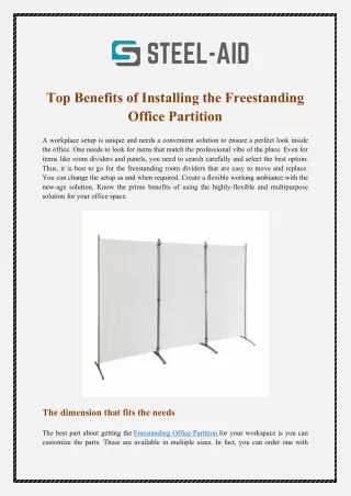 Top Benefits Of Installing The Freestanding Office Partition