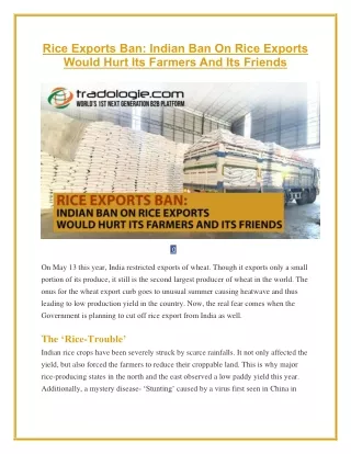 rice exports ban indian ban on rice exports would
