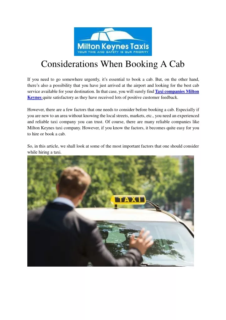 considerations when booking a cab