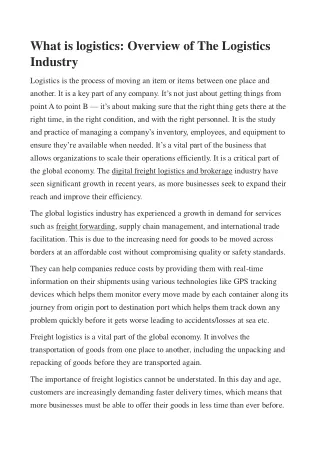 what is logistics overview of the logistics